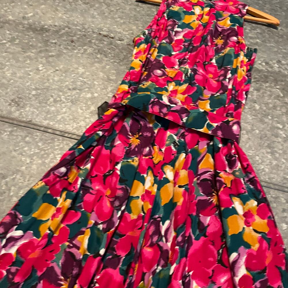 Vintage ED Michaels by Melanie Drucker 80s Retro Floral Belted Maxi Dress 5/6 - Picture 9 of 16